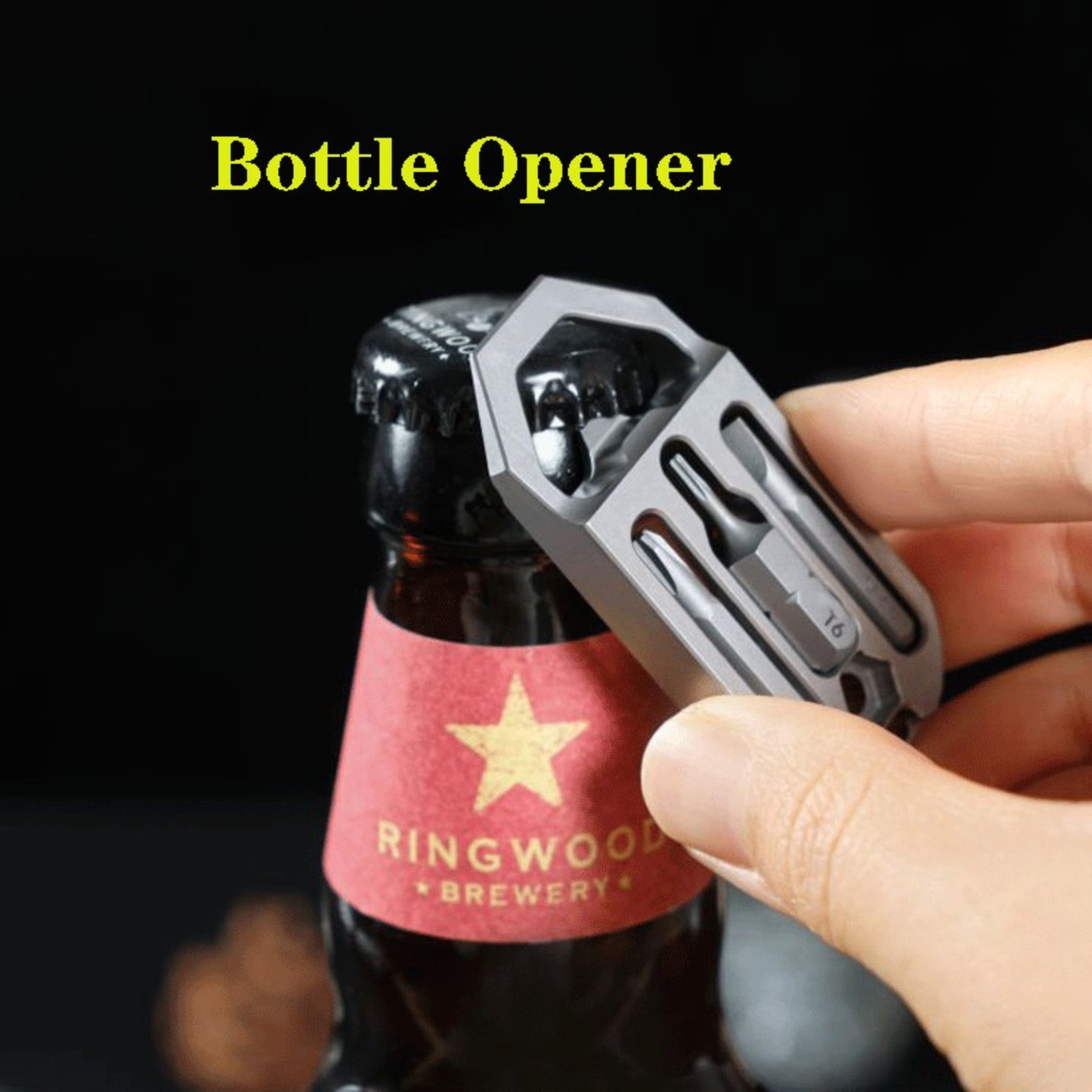 EDC Titanium Multi Tools Bottle Opener Crowbar Pocket with Bit Holder Keychain