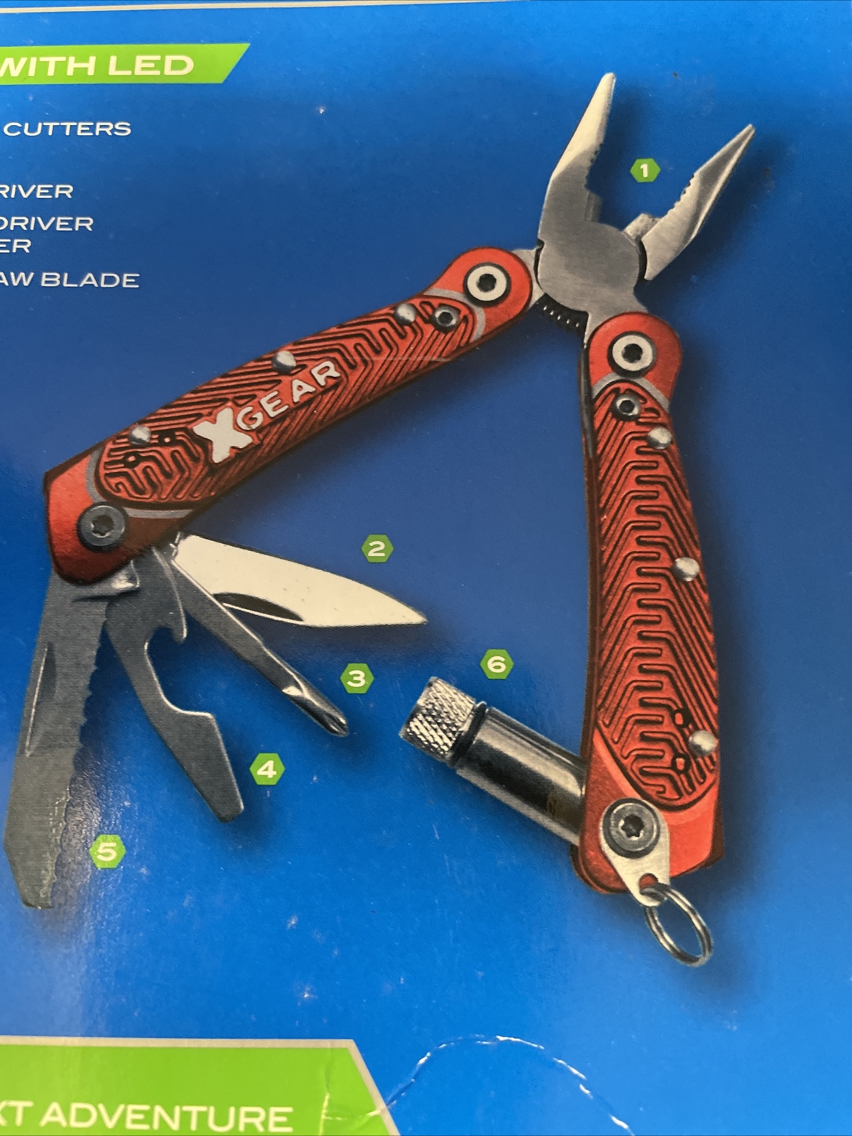 X-Gear 8 Tool Multi-Function Tool w/Led Light Red