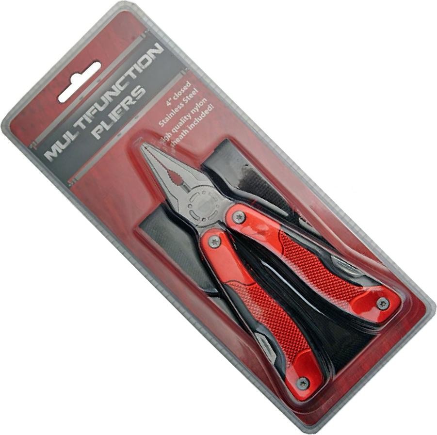 Multitool | Red 13-Tool Folding Pocket Knife 4in Closed + Black Belt Sheath