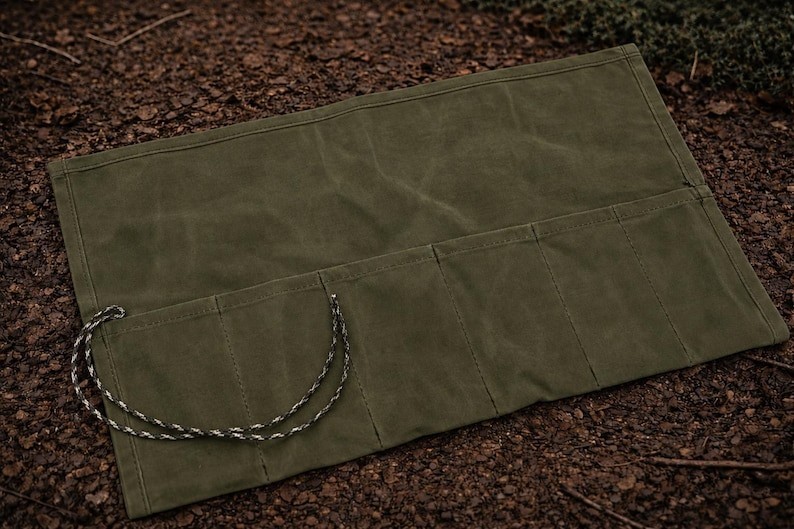 Waxed Canvas Bushcraft Tool Roll: Camping Utensil & Carving Tool Kit