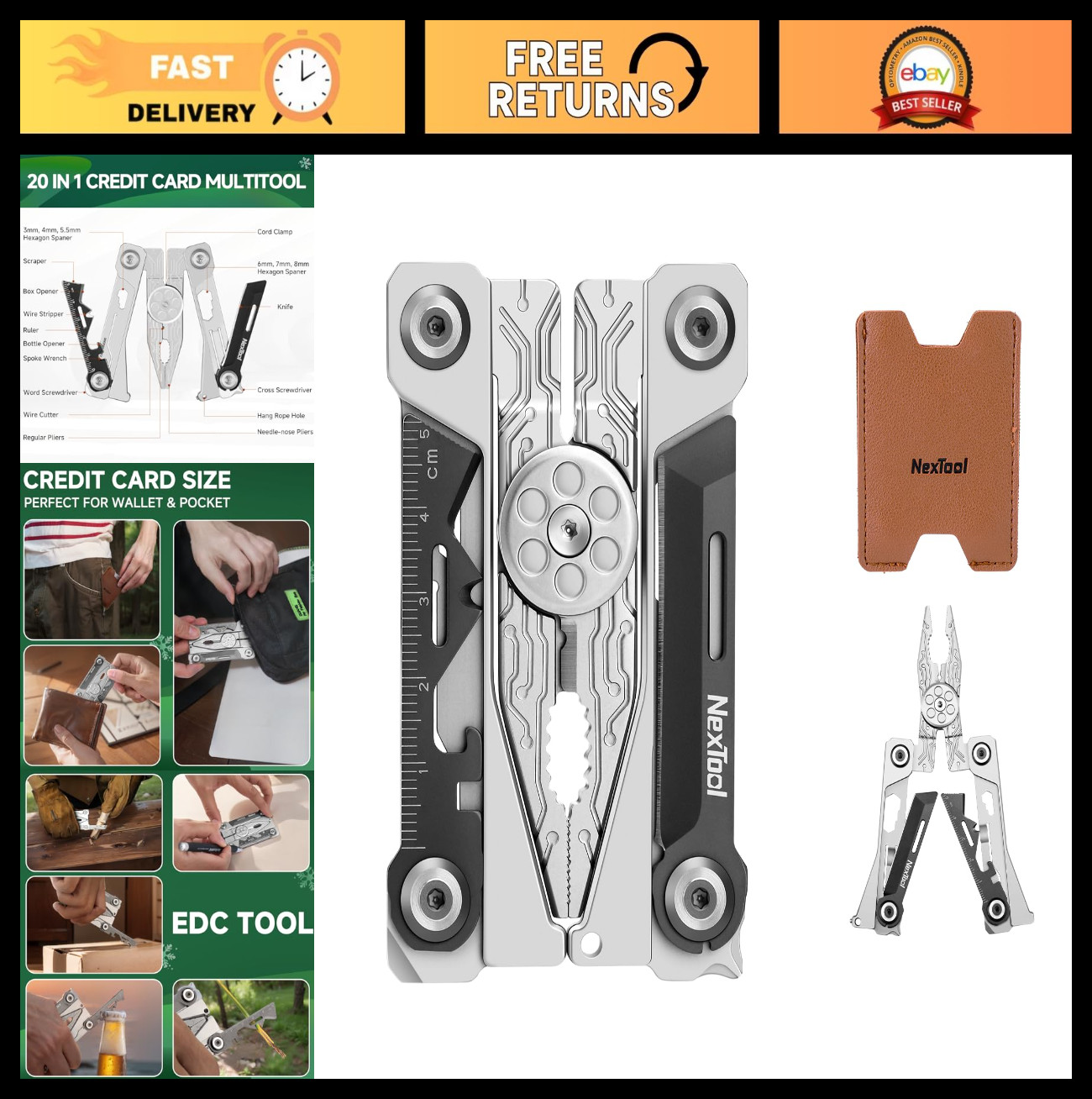 20-in-1 Stainless Steel Folding Credit Card Multitool Wallet – Compact EDC Tool,