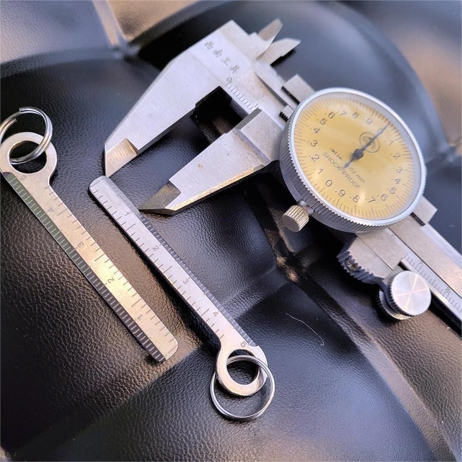 Mini Titanium Ruler CM Inch Scale Keychain Pendant Key Ring EDC Measuring Tool