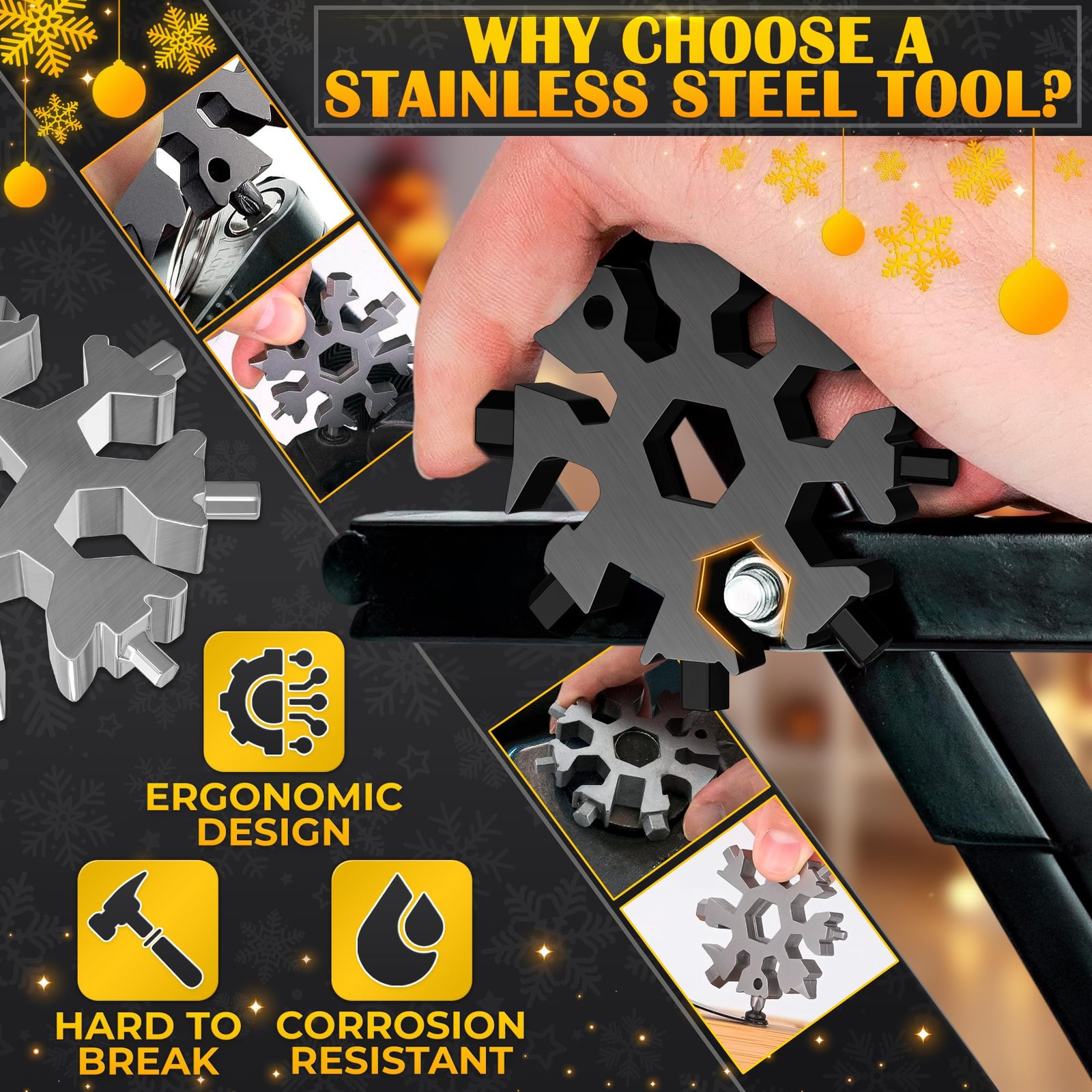Snowflake Multi Tool Keychain Set of 6 – 18-in-1 Stainless Steel Key Chain Mu…