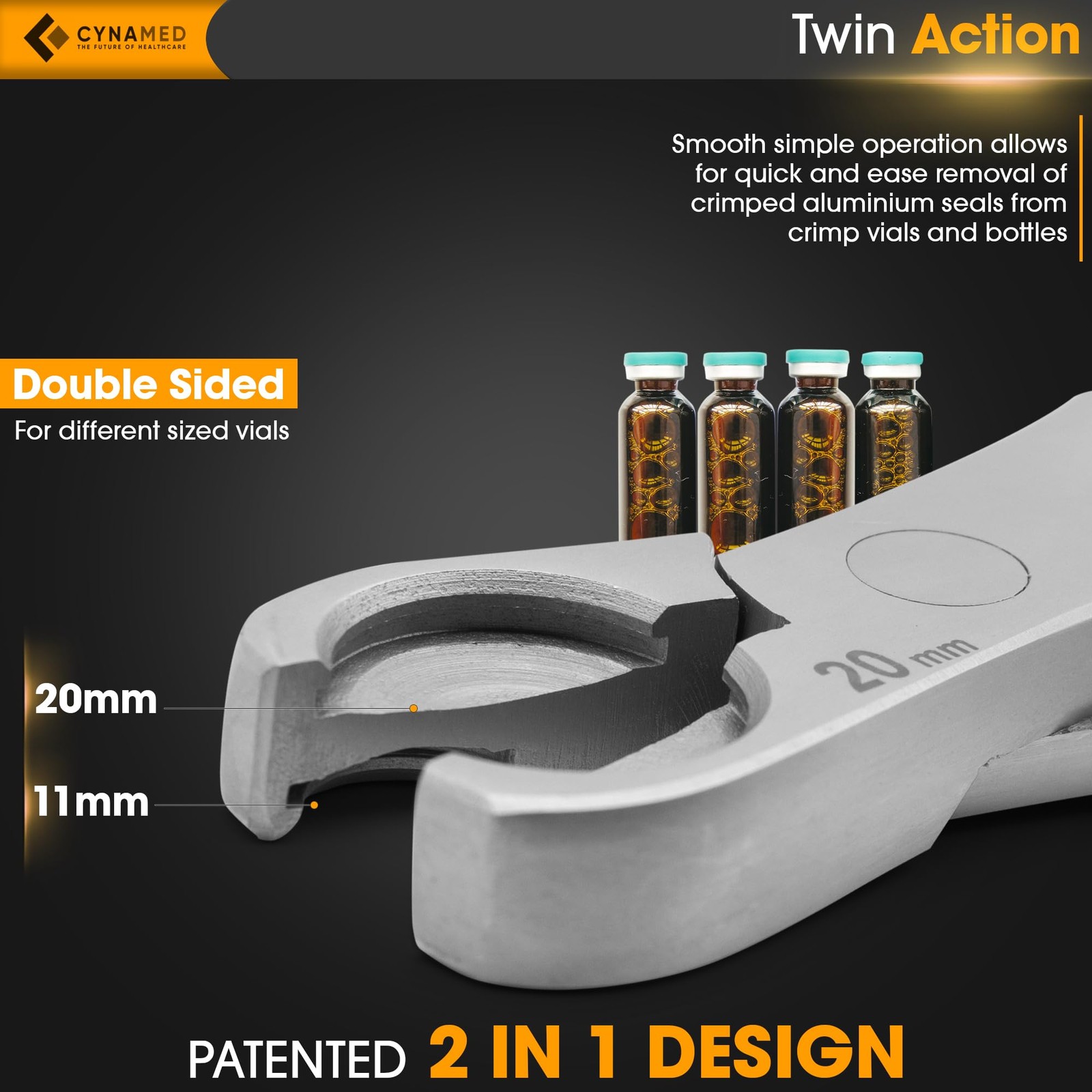 Dual Action Vial Cap Opener Plier Tool For 11Mm And 20Mm Vial Tops