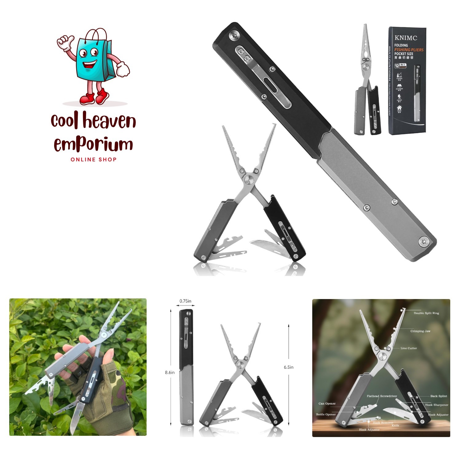 12-in-1 Fishing Multitool Pliers – Foldable & Lightweight Design