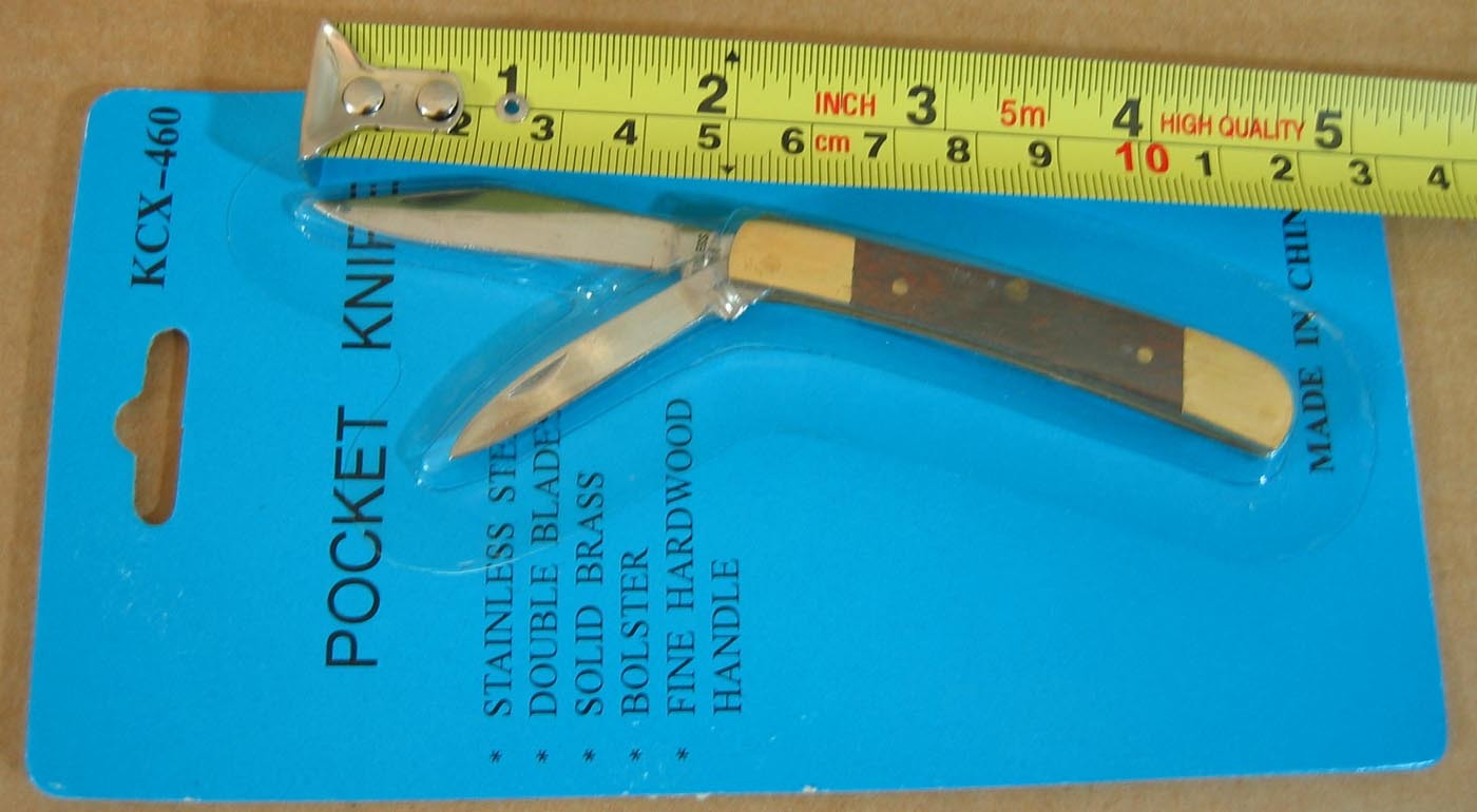 Stainless Steel Double Blade Folding Pocket Knife Brass Bolsters Hardwood Handle