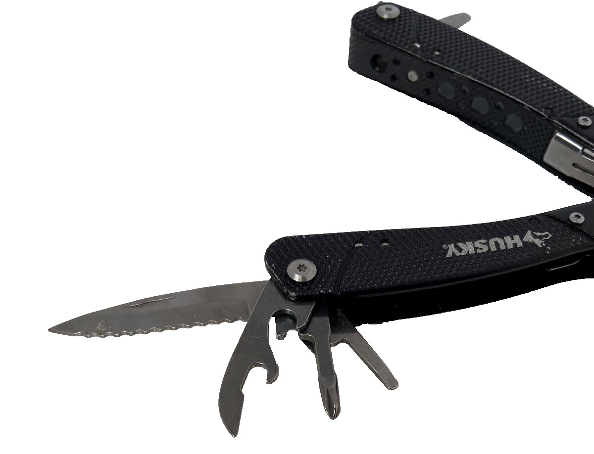 Husky 10 in 1 Folding Pocket Multi Tool Kit Stainless Pliers Knife File – Black