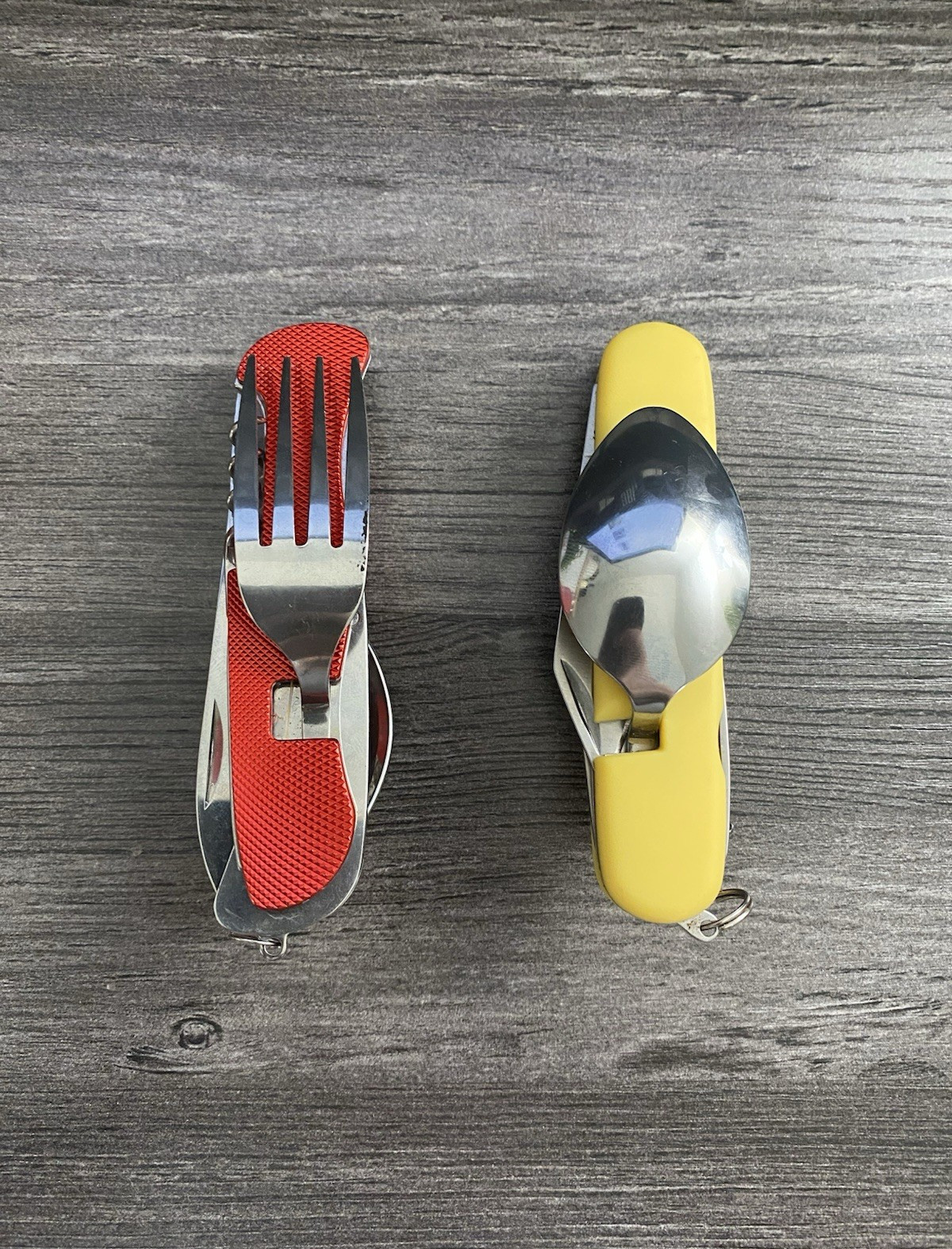 Set of 2 Folding Camping Multi-Tool Fork Spoon Knife Bottle Opener Cork Screw