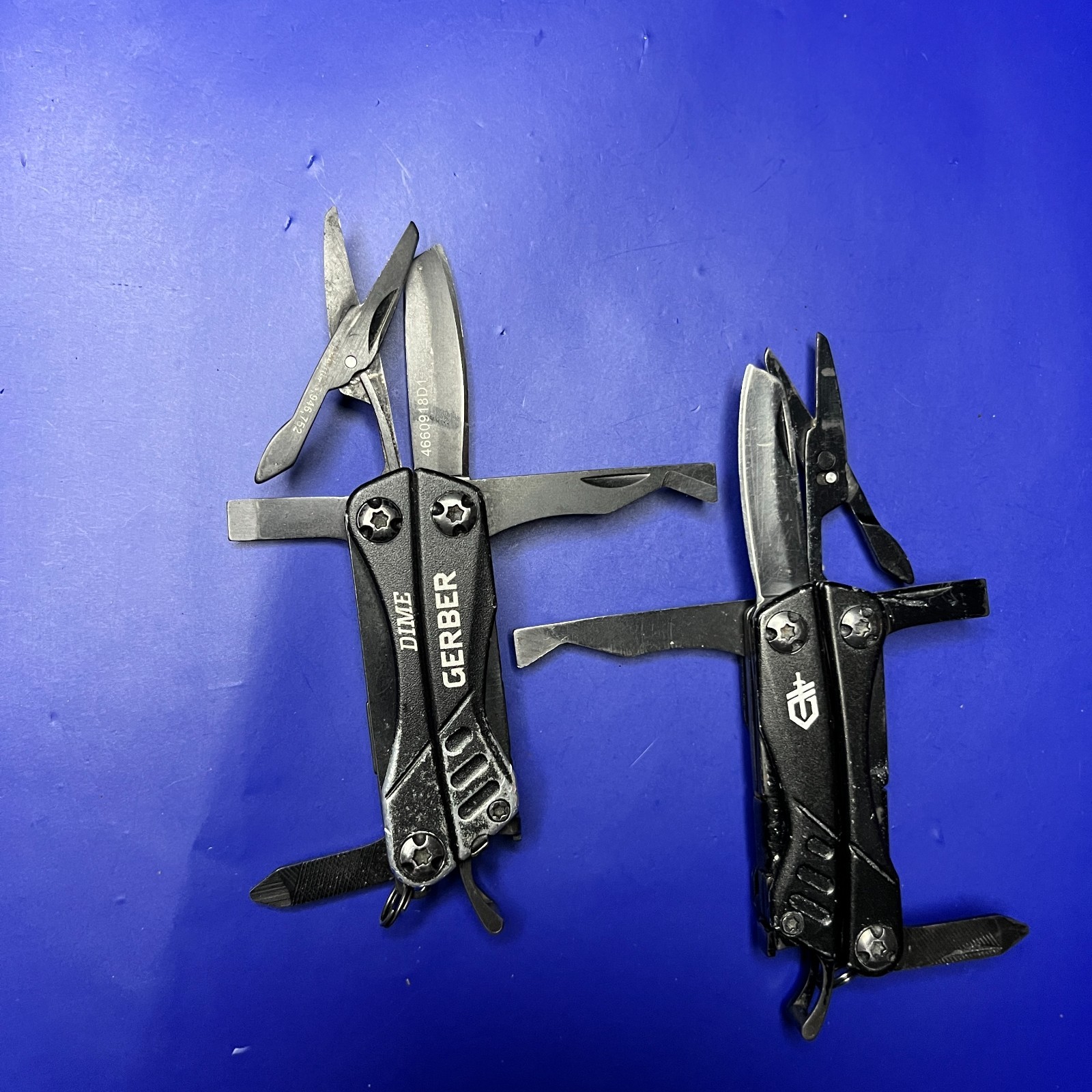 Lot of 2 Gerber Dime Multi-Tools Small Keychain Pliers Knife File Scissors
