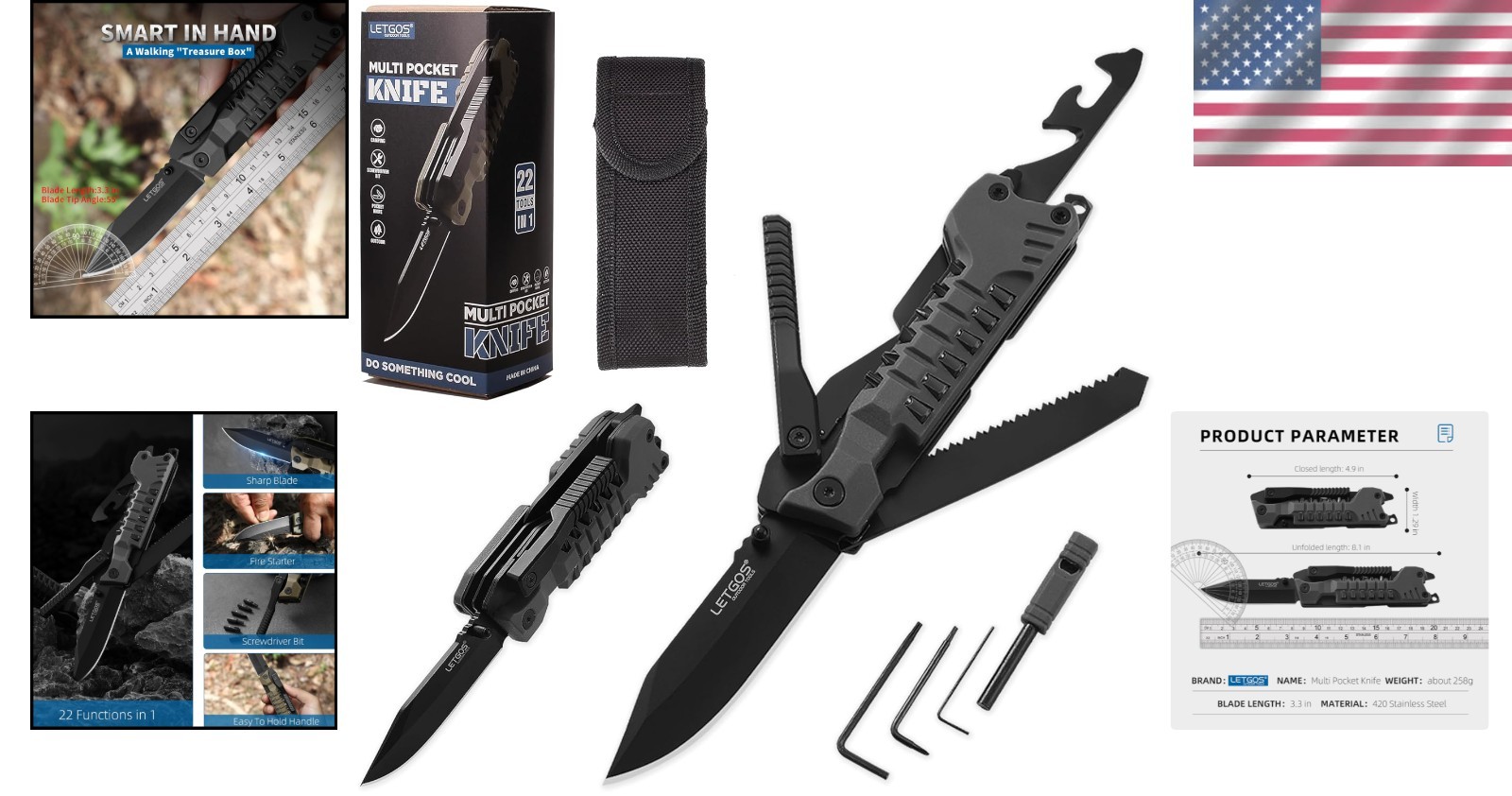 22-in-1 EDC Multi Pocket Knife – Essential Camping & Survival Tool with Sheath
