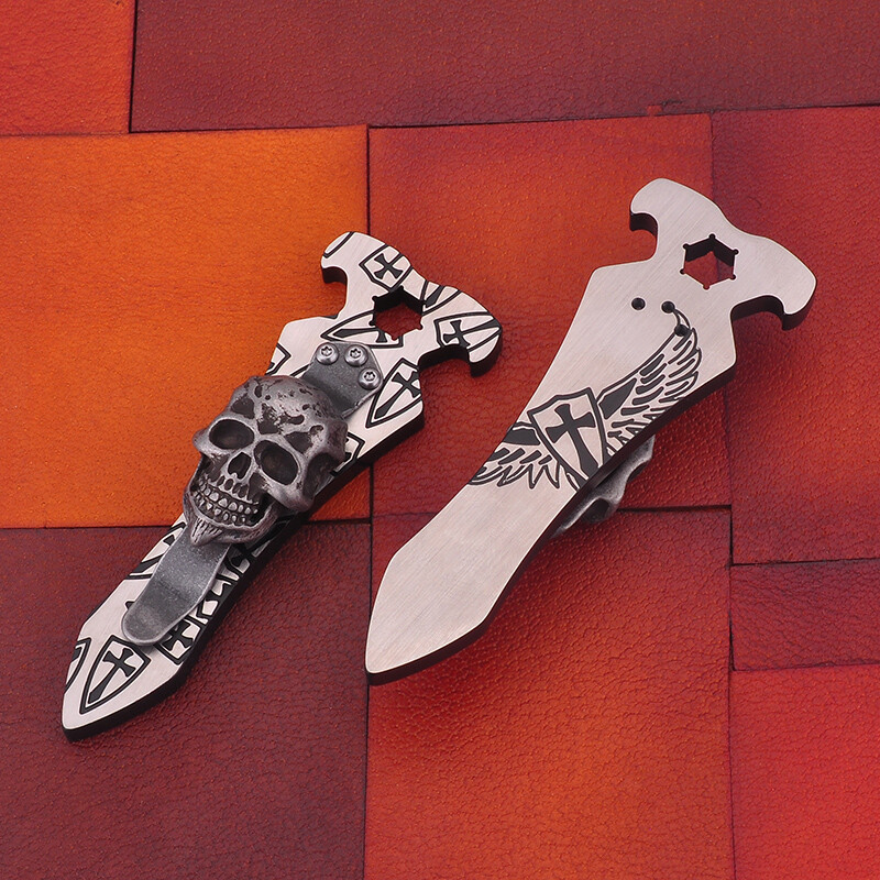 New Titanium Steel Portable Screwdriver Bottle Opener Key Chain Skull Pendant