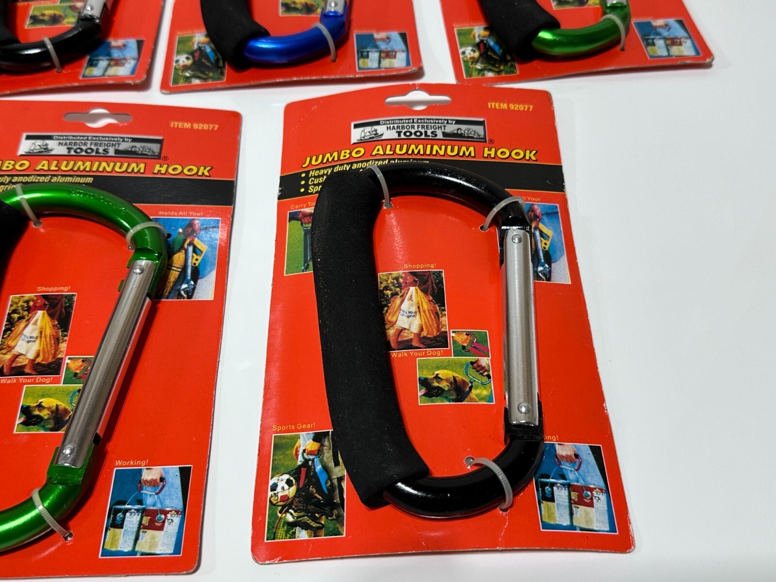 NEW 5pc Heavy Duty Aluminum Jumbo Multi Use Hook, Cushioned Grip, Spring loaded