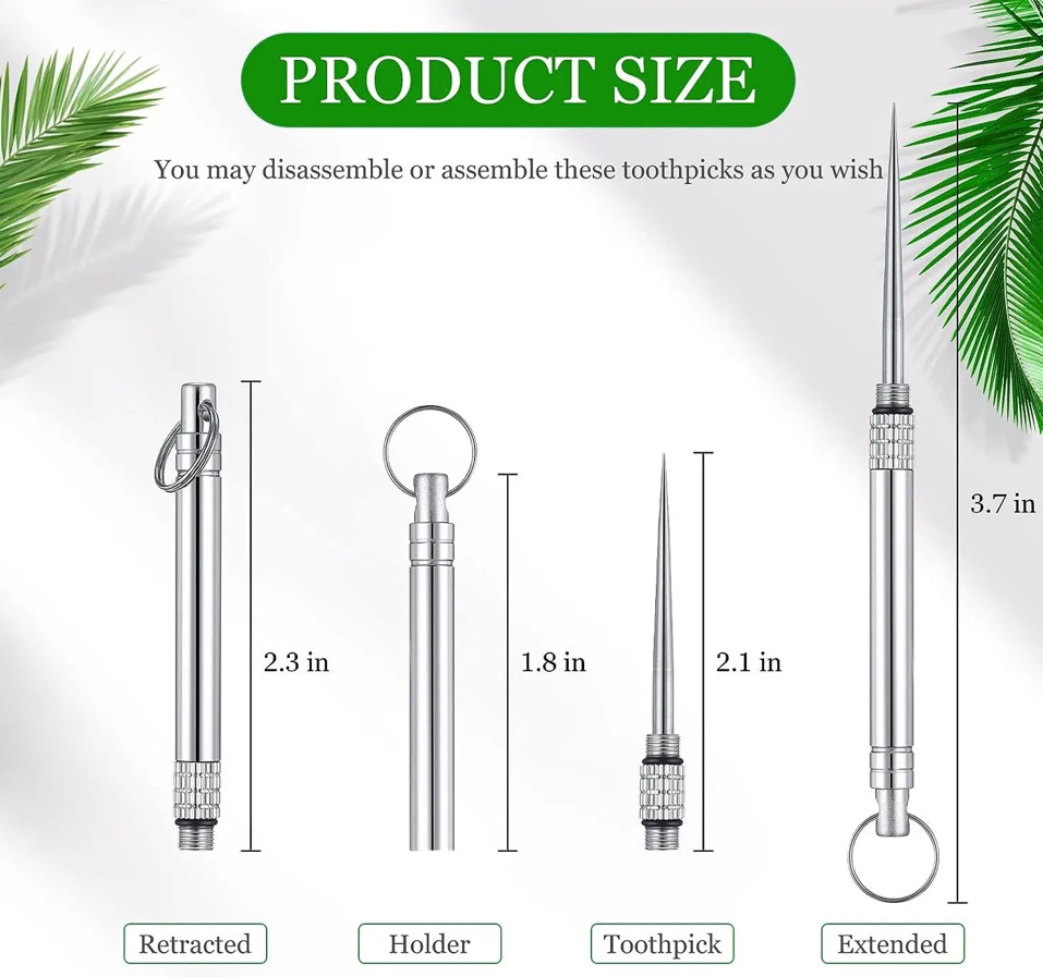 1pc Portable Titanium Toothpick with Key Ring Reusable Holder Tool – NEW