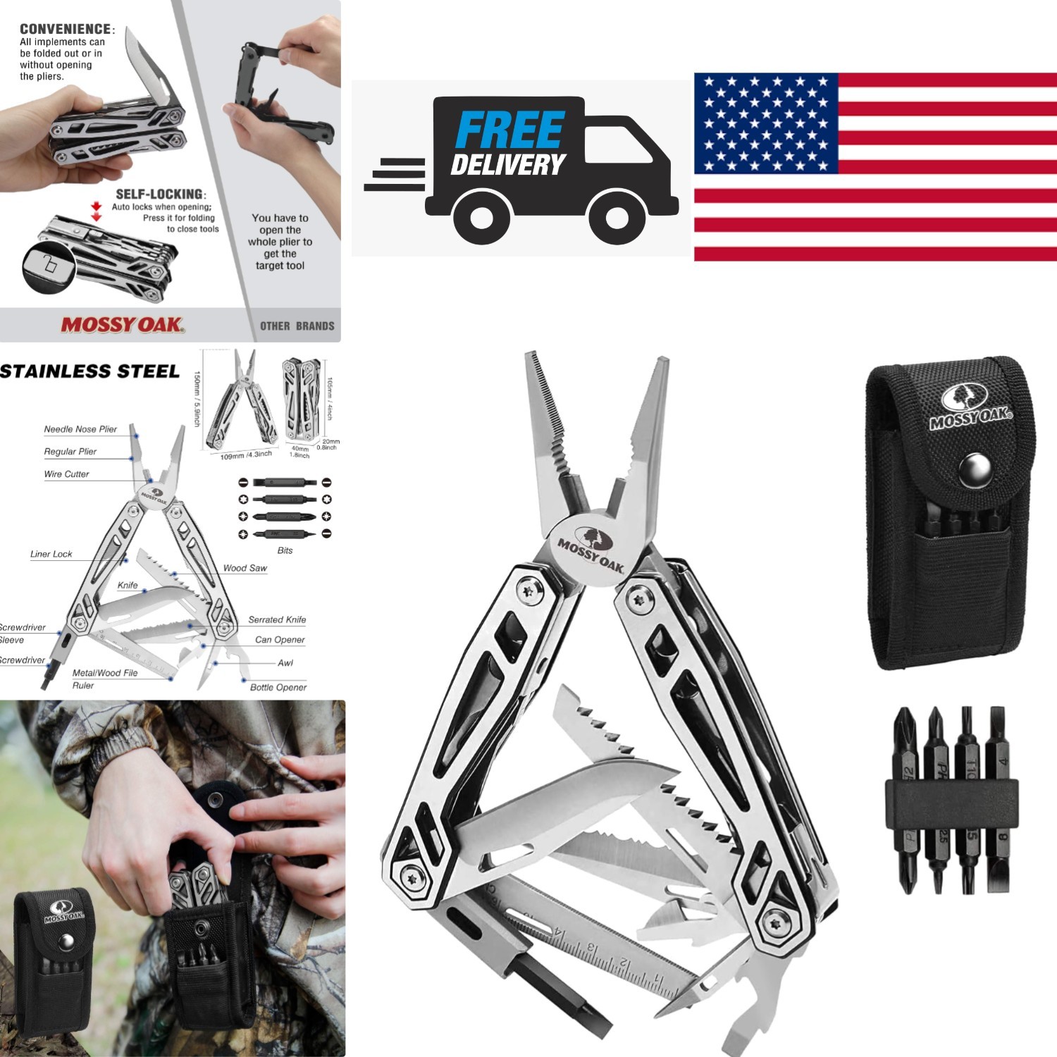 21 in 1 Stainless Steel Multitool with Pliers Screwdriver and Sheath for Outdoor