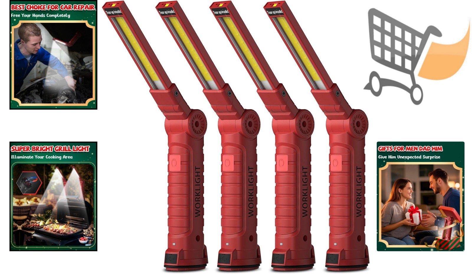 Rechargeable LED Work Lights 4 Pack with Magnetic Base 5 Modes for Men Dad