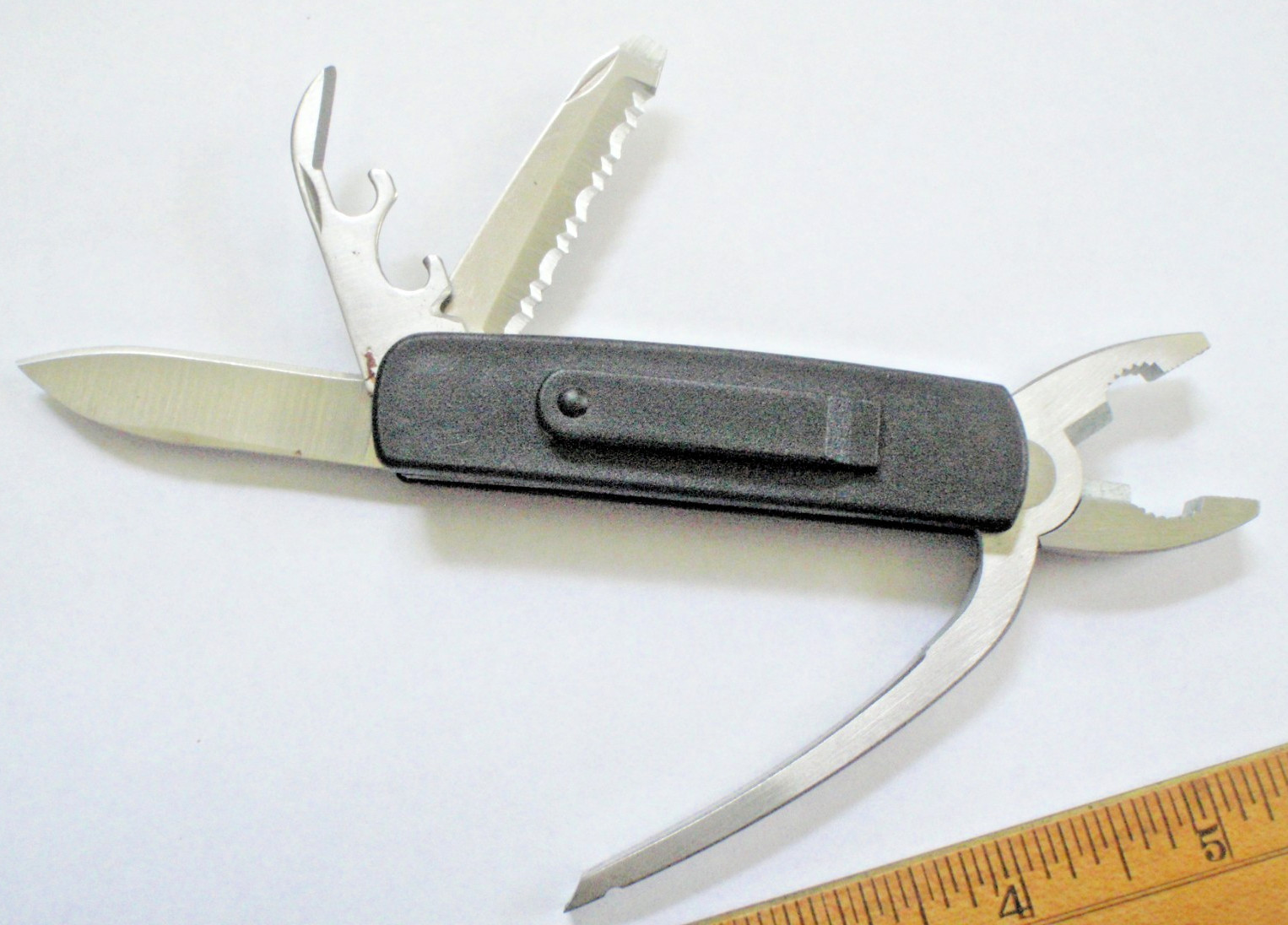 Brookstone Multi-Tool Stainless Steel Pliers wirecutter saw blade can opener