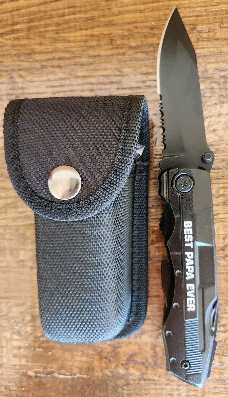“BEST PAPA EVER” Multitool Knife Gift for Dad Grandpa Pliers Screwdriver Camping