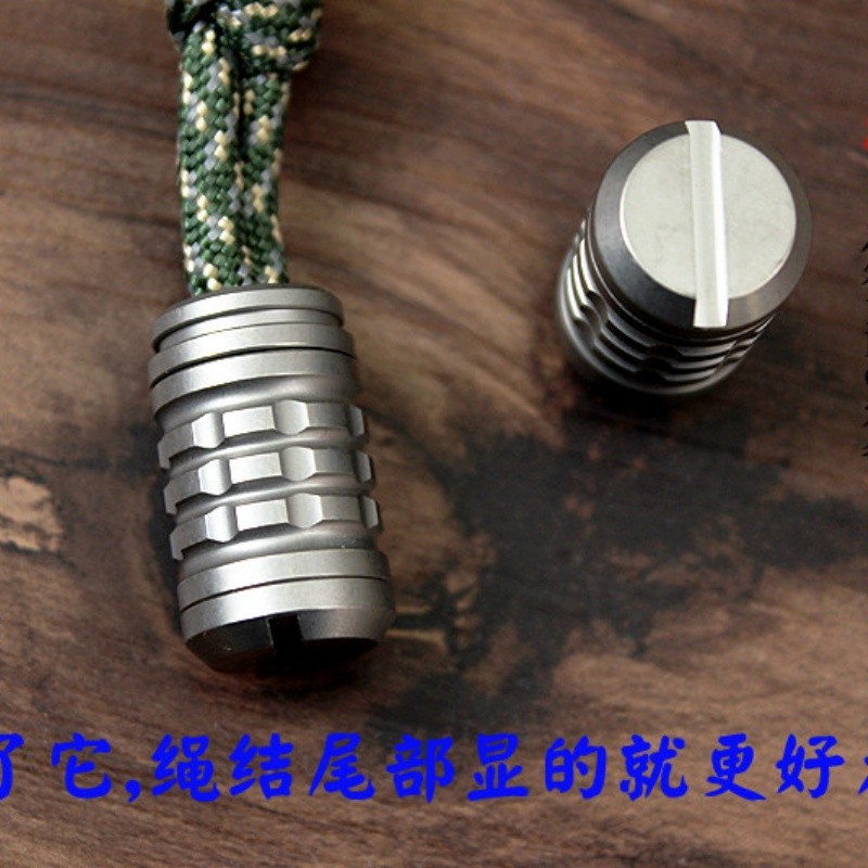 EDC Titanium Alloy Umbrella Rope End Flashlight Necklace Pendant Ring Accessory