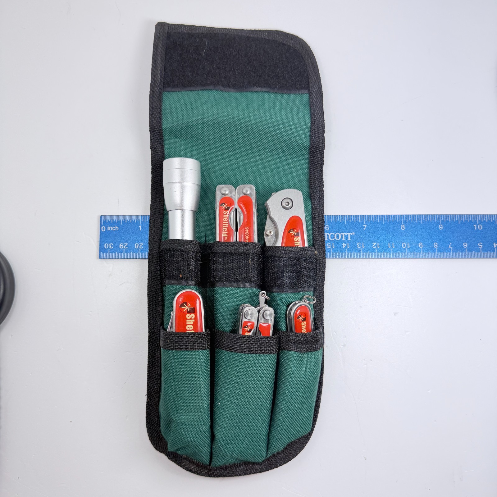 Sheffield Multi Tool Set w/ Flashlight AA Batteries & Carry Pouch Kit
