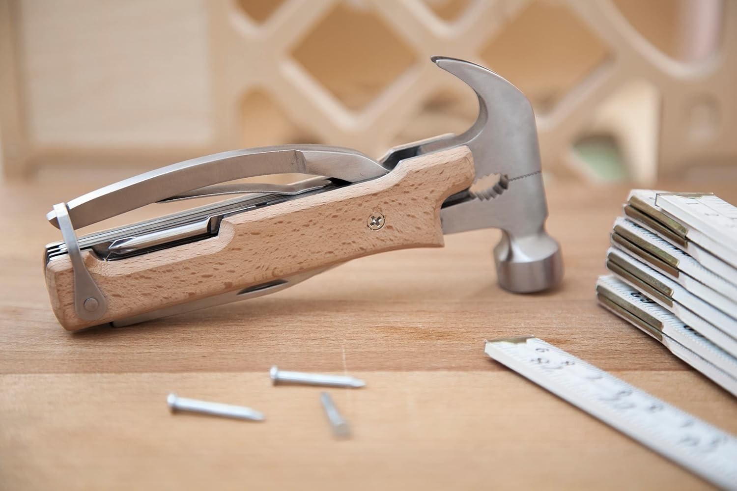 10 in 1 Pocket Compact EDC Gear Equipment Stainless Steel Multi-Tool White Wood