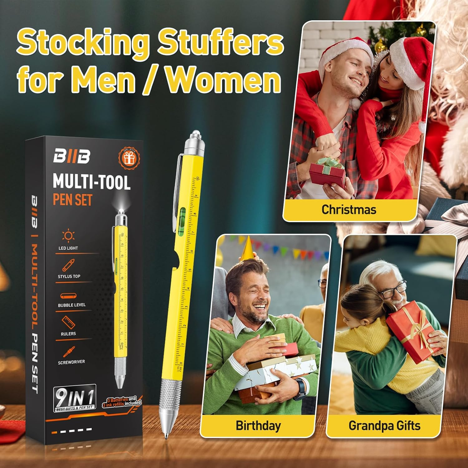 Stocking Stuffers for Men Adults, Gifts for Men 9 in 1 Multitool Pen, Mens Stock