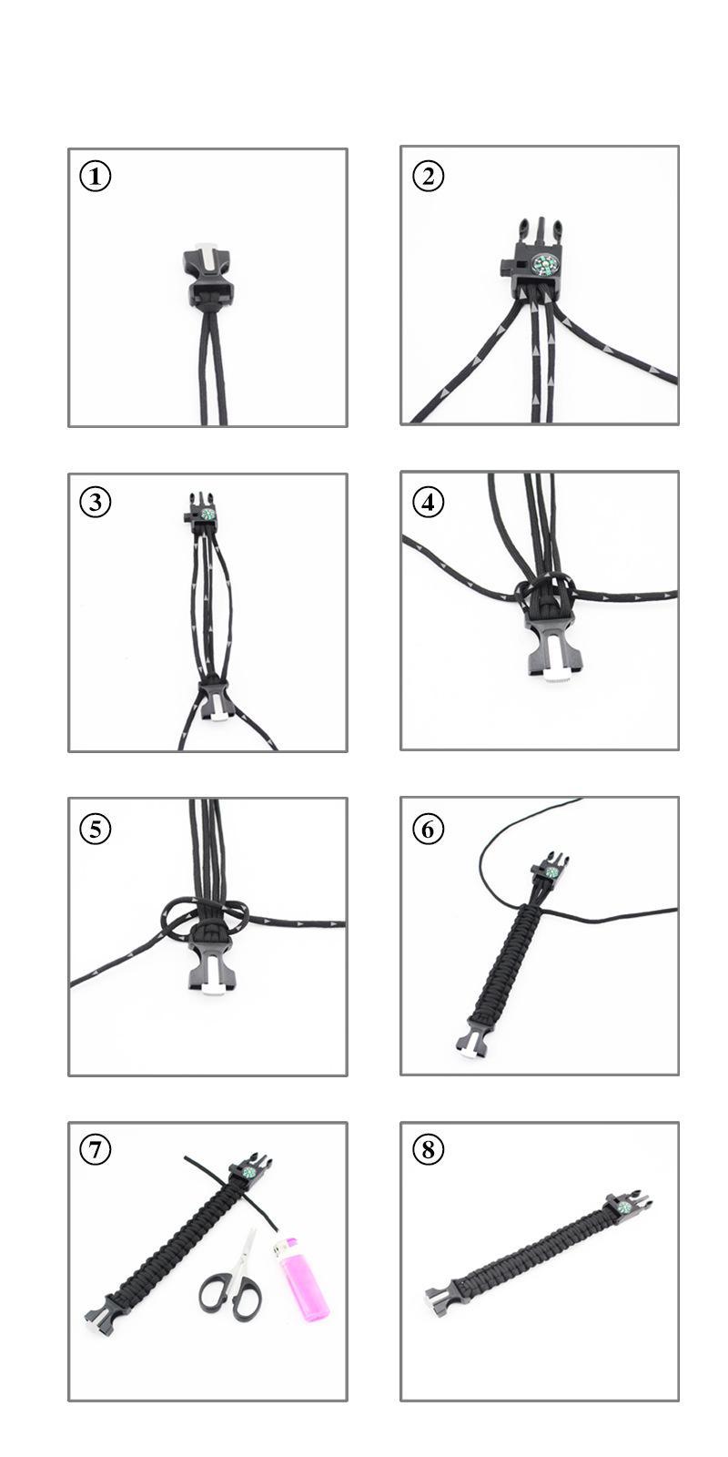 Survival Paracord Bracelet Flint Fire Starter Whistle Compass 5 in 1 Tools Kit