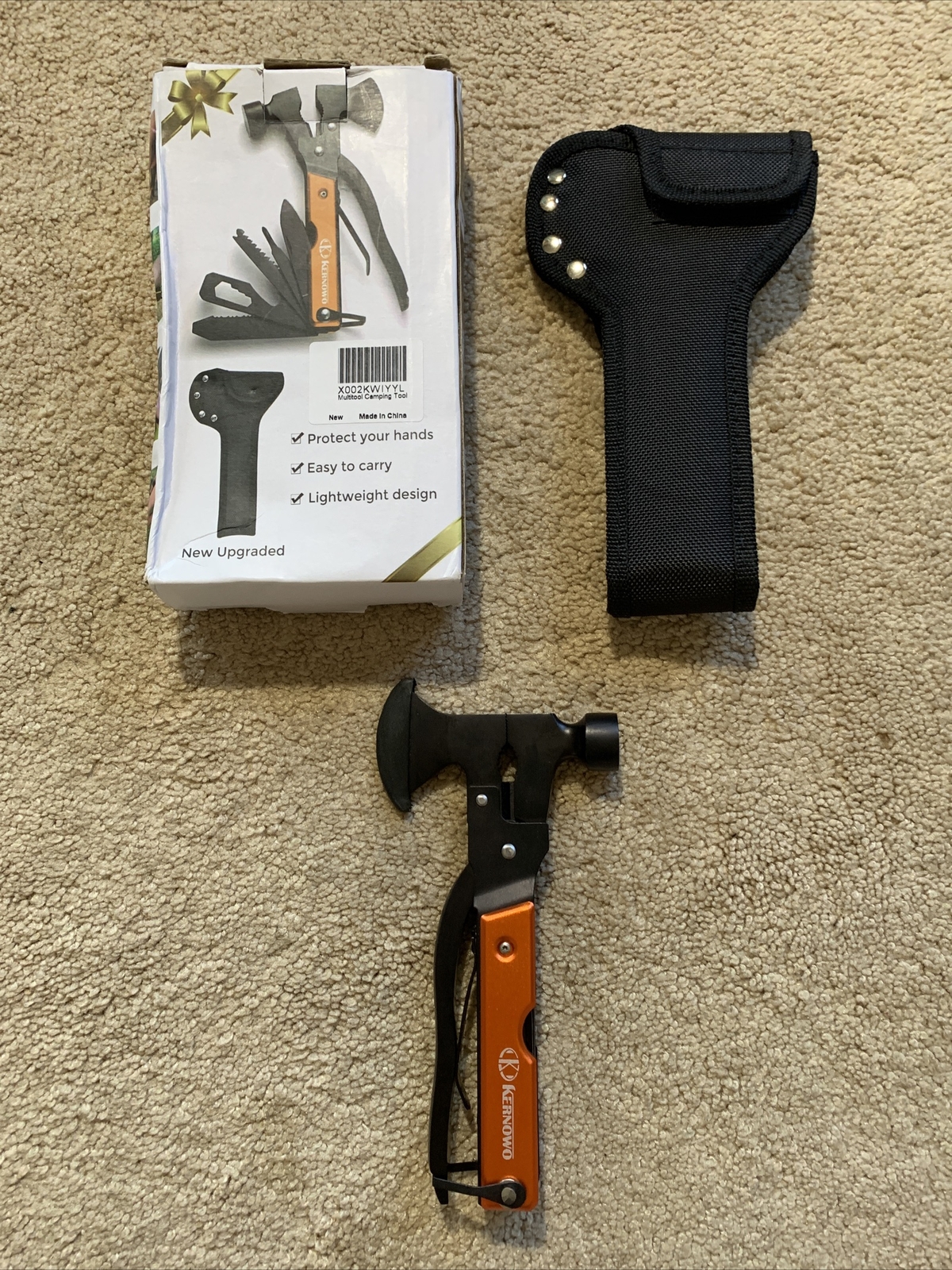 NEW KERNOWO 16-In-1 Camping Emergency Survival Multitool + Sheath BLACK ORANGE