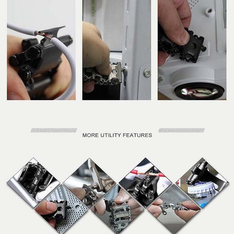 Pulsera multifuncional de acero inoxidable para acampar al aire libre (negro)