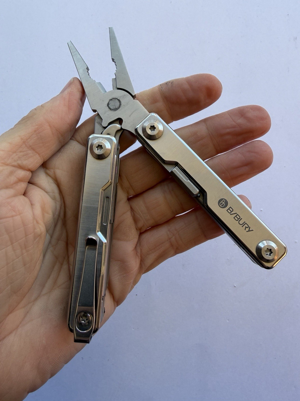 BIBURY OUTDOOR MINI MULTITOOL PLIERS W/BELT CLIP, BI2051A, EXCELLENT CONDITION!