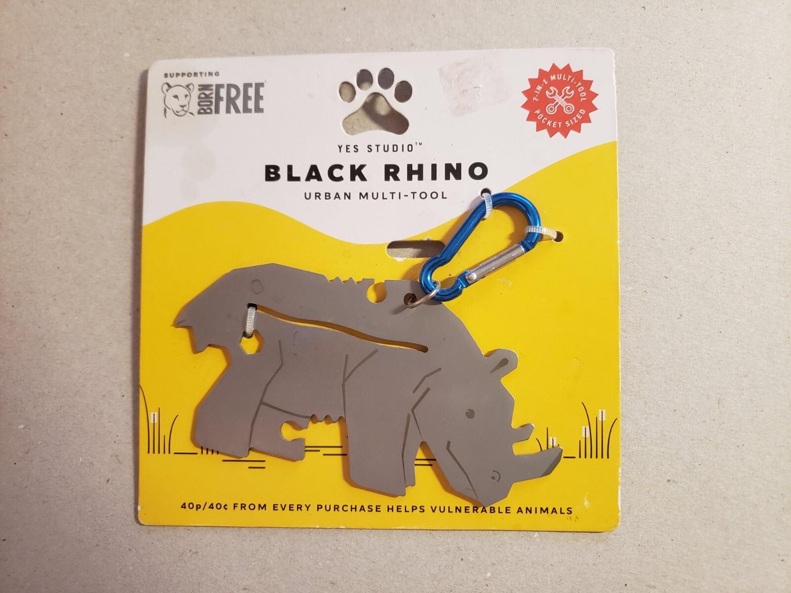 BLACK RHINO URBAN MULTI-TOOL YES STUDIO ANIMAL OUTDOOR TOOL 7 IN 1 POCKET TOOL