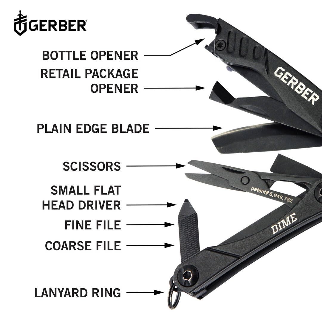 Gerber Gear Dime 12-in-1 Mini EDC Multitool – Needle Nose Pliers, New, Black