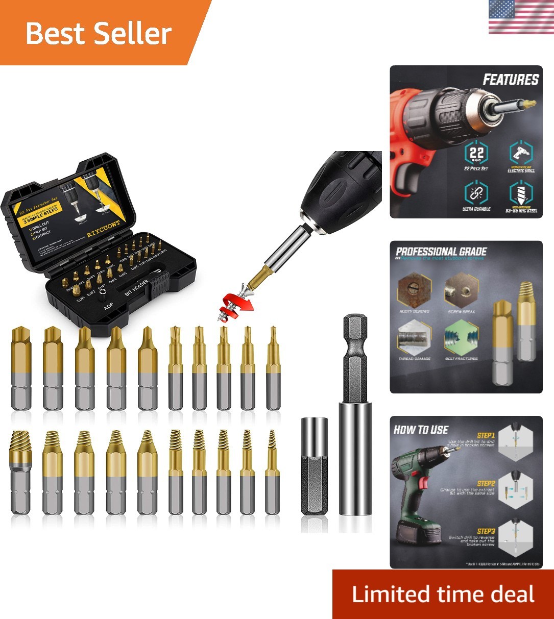 Gifts for Men – 22Pcs Titanium Damaged Screw Extractor Set, Remover for Strip…