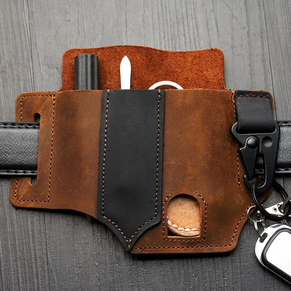 Men Multitool Leather Sheath EDC Pocket Organizer Storage Belt Waist Bag Gift TD