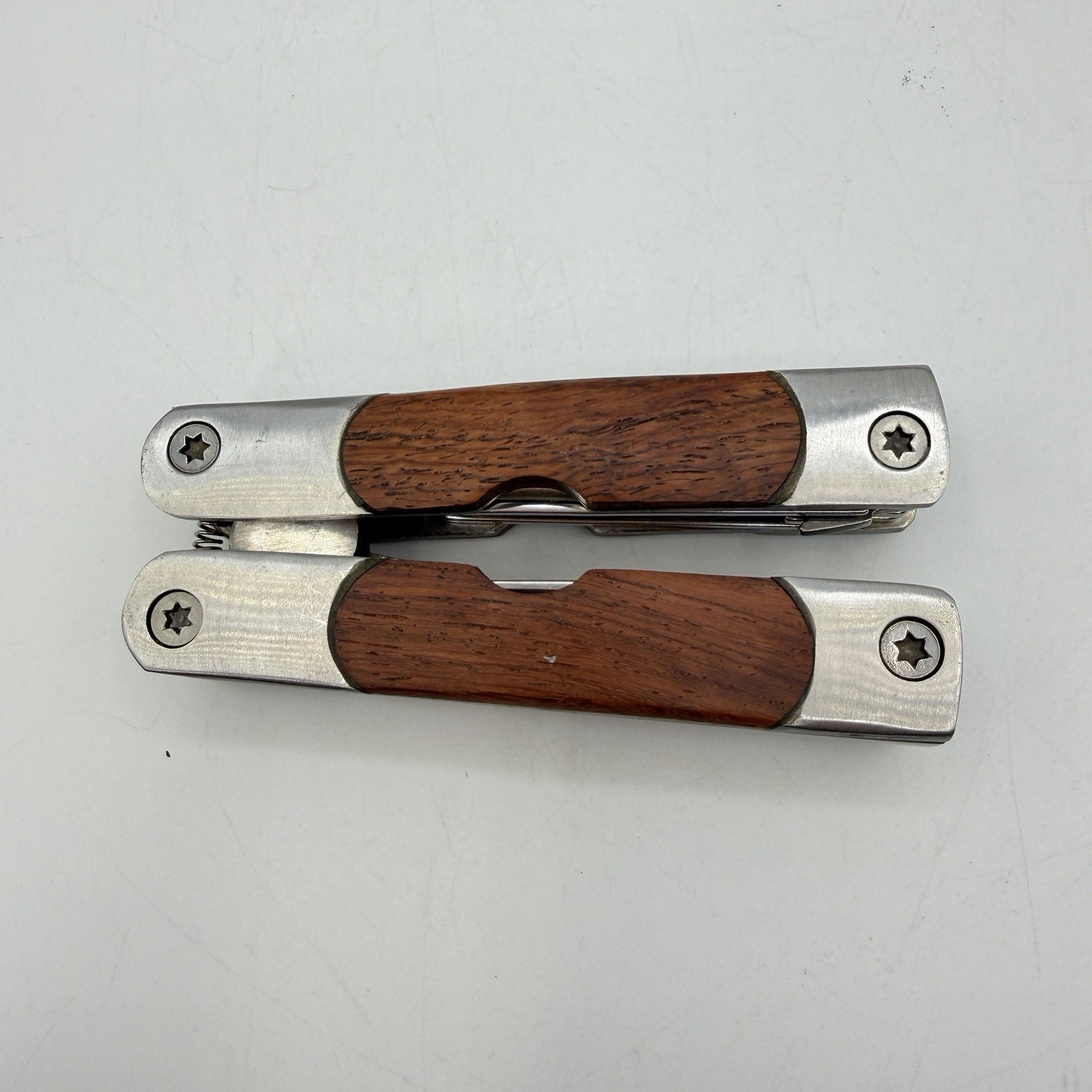 Sheffield 9 Multi-Tool Wood Handle Stainless-Steel Blade Pliers Saw Knife Opener