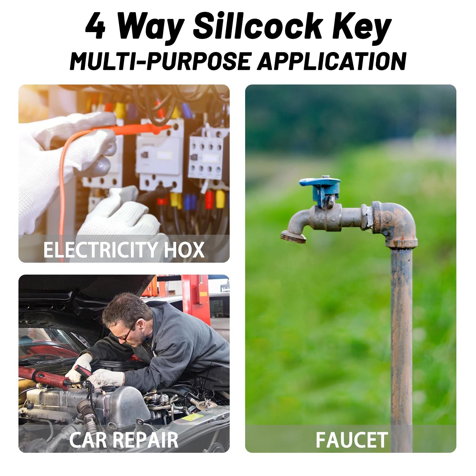 2pcs 4 Way Sillcock Key Set 1/4″, 9/32″, 5/16″, 11/32 Steel Sillcock Water Ke…