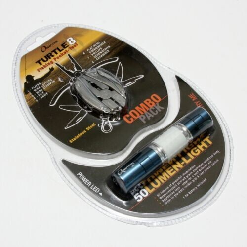 Quarrow Turtle 8 Fishing Pocket 8-Tool Combo Pack Plus 50 Lumen Flashlight