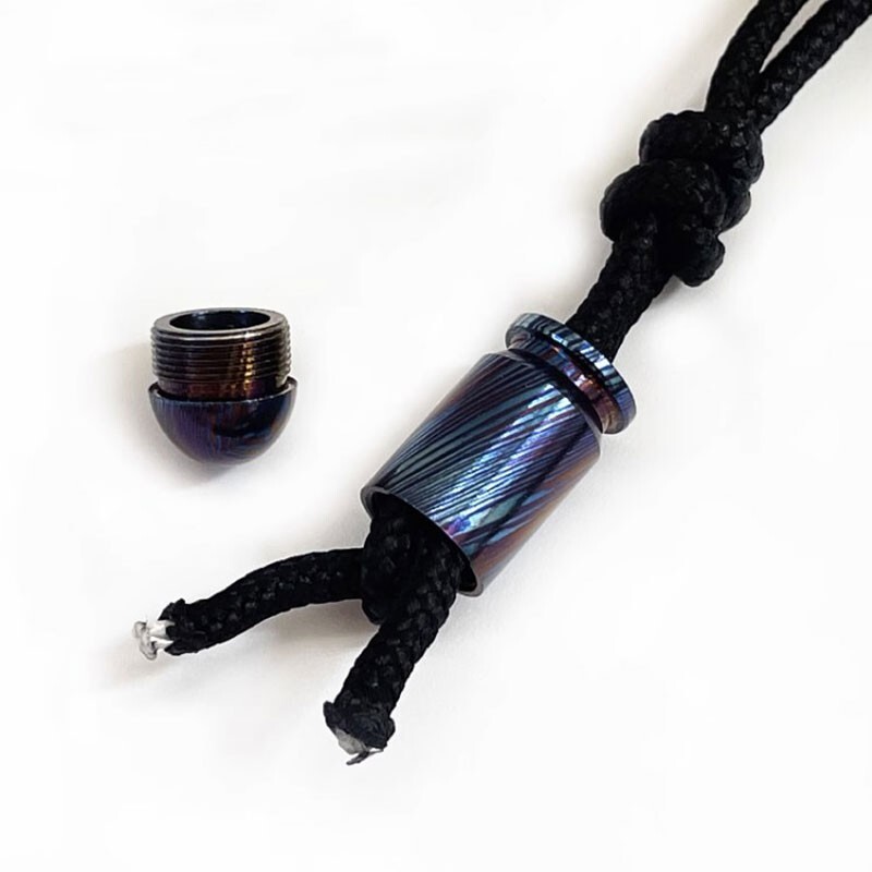 1PC Titanium Damascus Parachute Cord Bead Necklace Keychain Knife Lanyard Bead