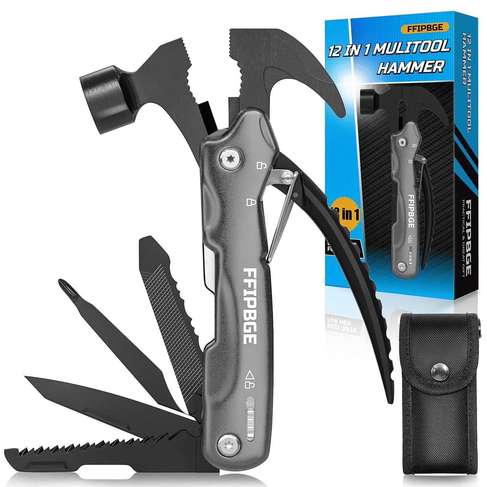 12 in 1 Hammer Multitool, Caming Mulititool with Screwdriver, Safety Lock and…