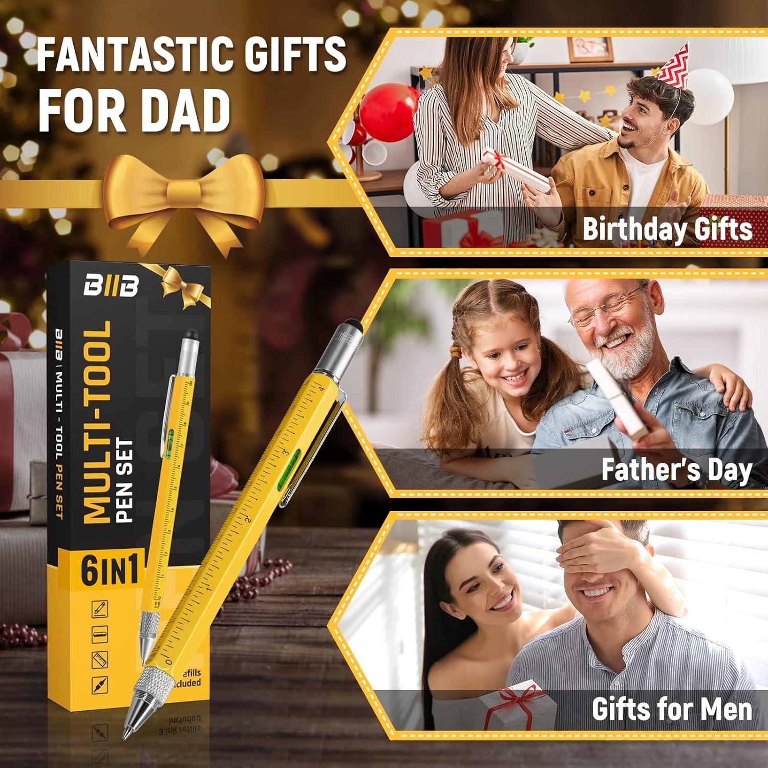 6 in 1 Multitool Pen Cool Gadgets Gift for Men Dad Husband Birthday Valentines