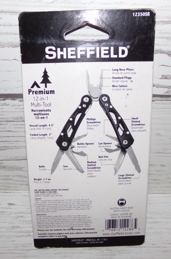 Sheffield 12350SR Premium 12-in-1 Multi tool Knife Camping Folding Tool NEW