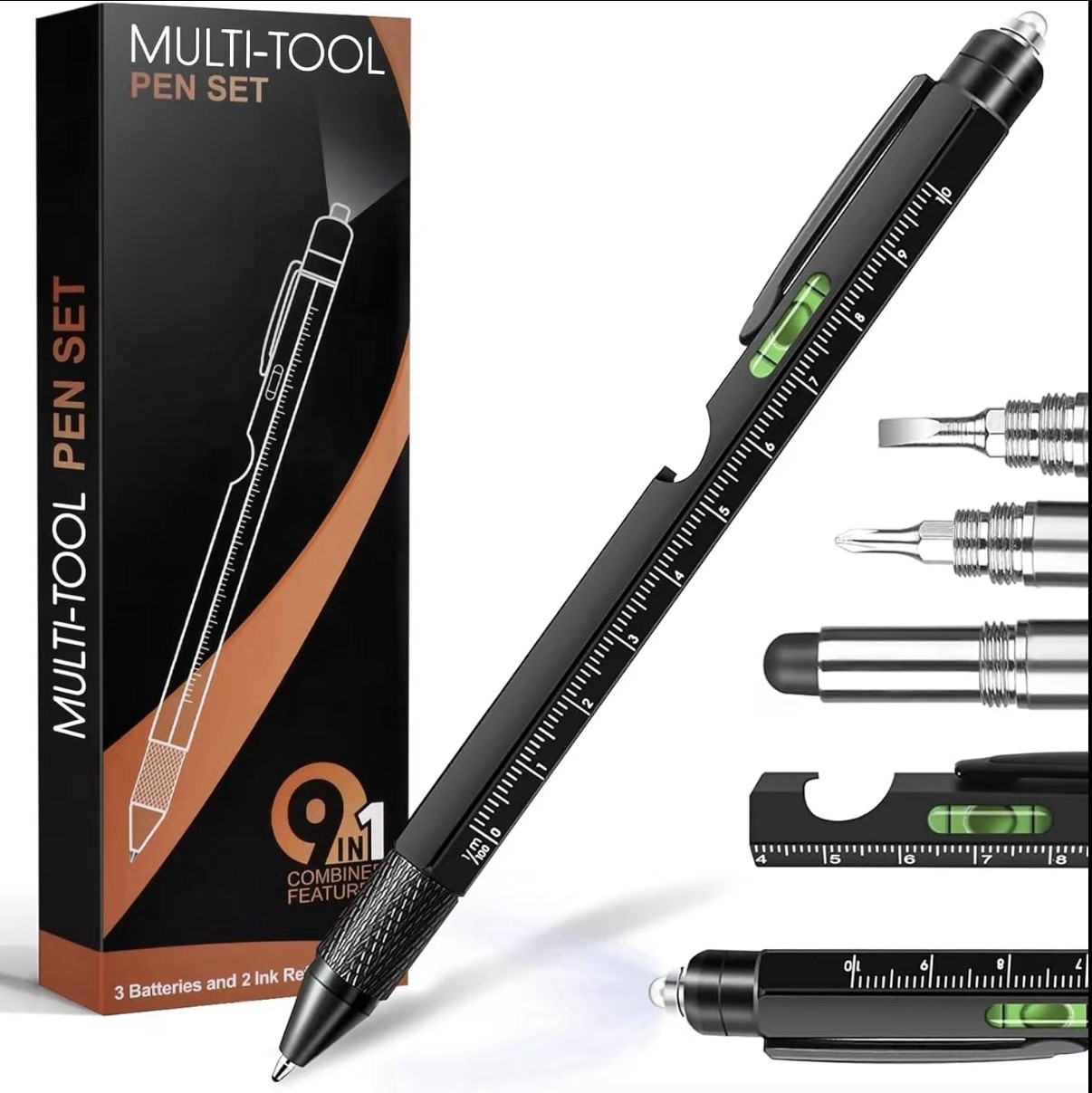Compact 9-in-1 Multitool Pen with LED Light – Exceptional Gift for Any Occasion
