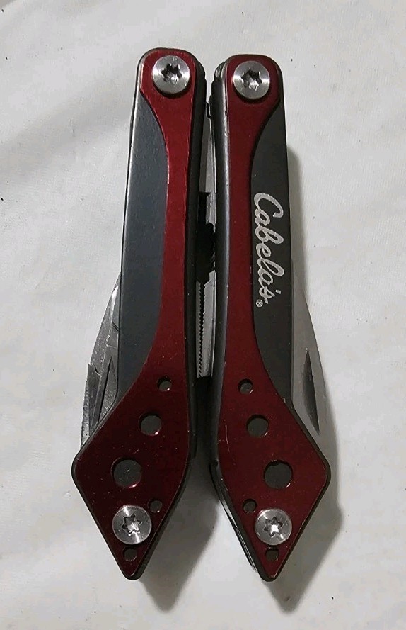 Genuine Cabela’s 7-in-1 Mini Multi-Tool Carry Knife Pliers EDC Red W/ Carry Case