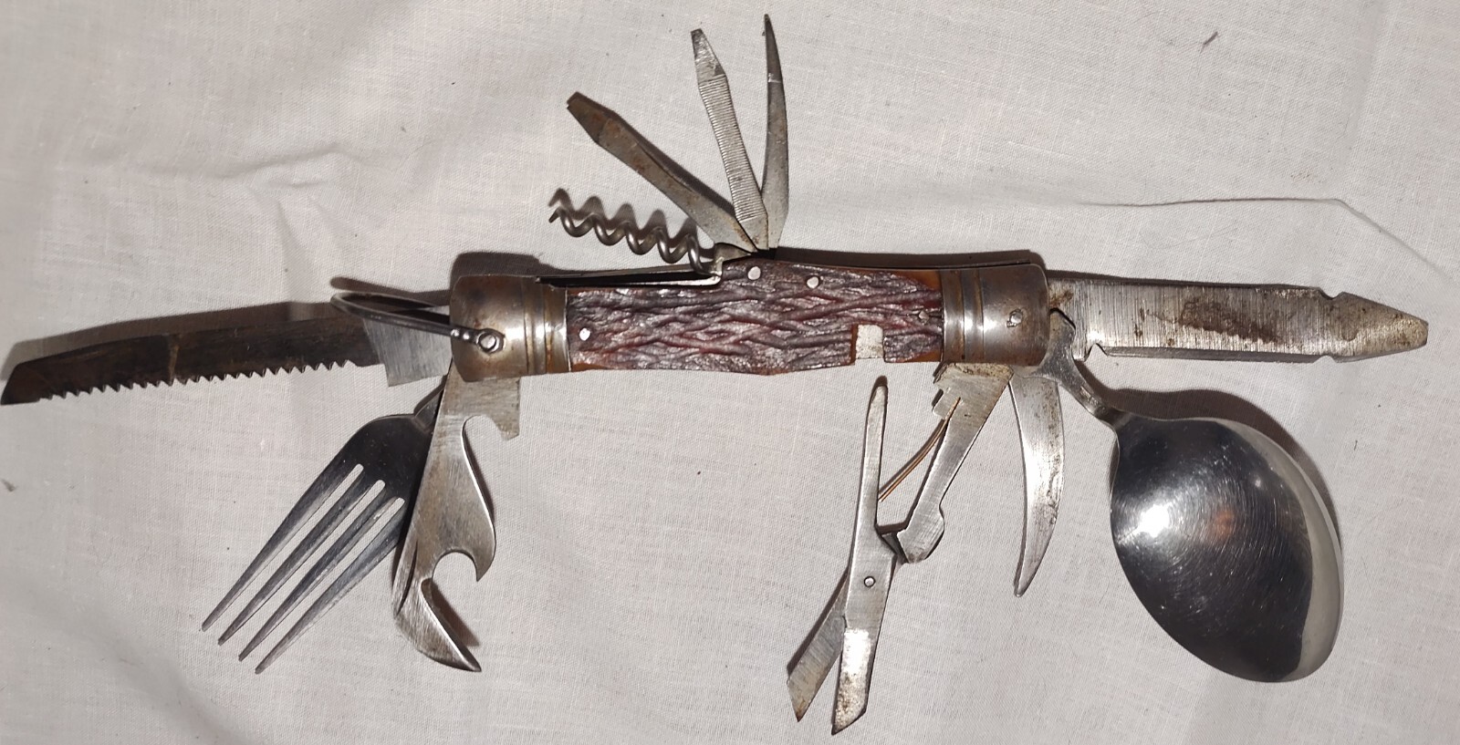 Vintage 11-IN-1 FOLDING KNIFE & MULTI-TOOL (Spoon, Fork, Scissors, Saw, & More!)