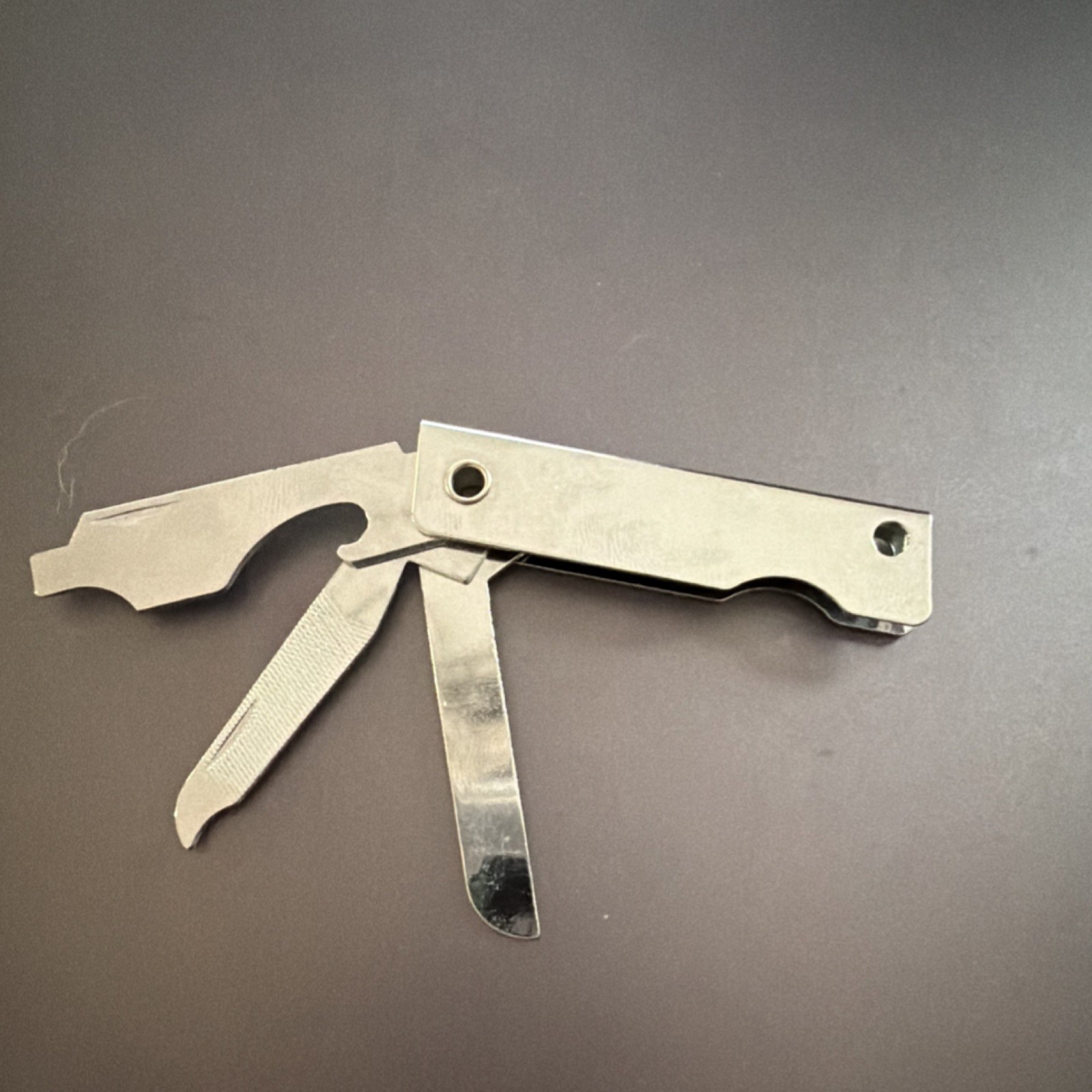 Silver Stainless Steel Camping Multi-Tool Knife, File, Bottle Opener