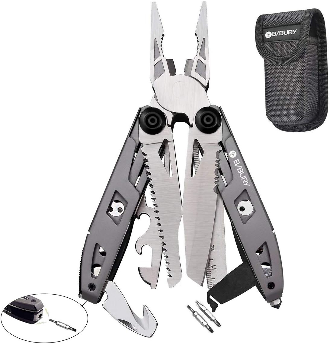 Multitool Pliers, 18 in 1 Multi Tool with Titanium-Plated Handle & Safety Hammer