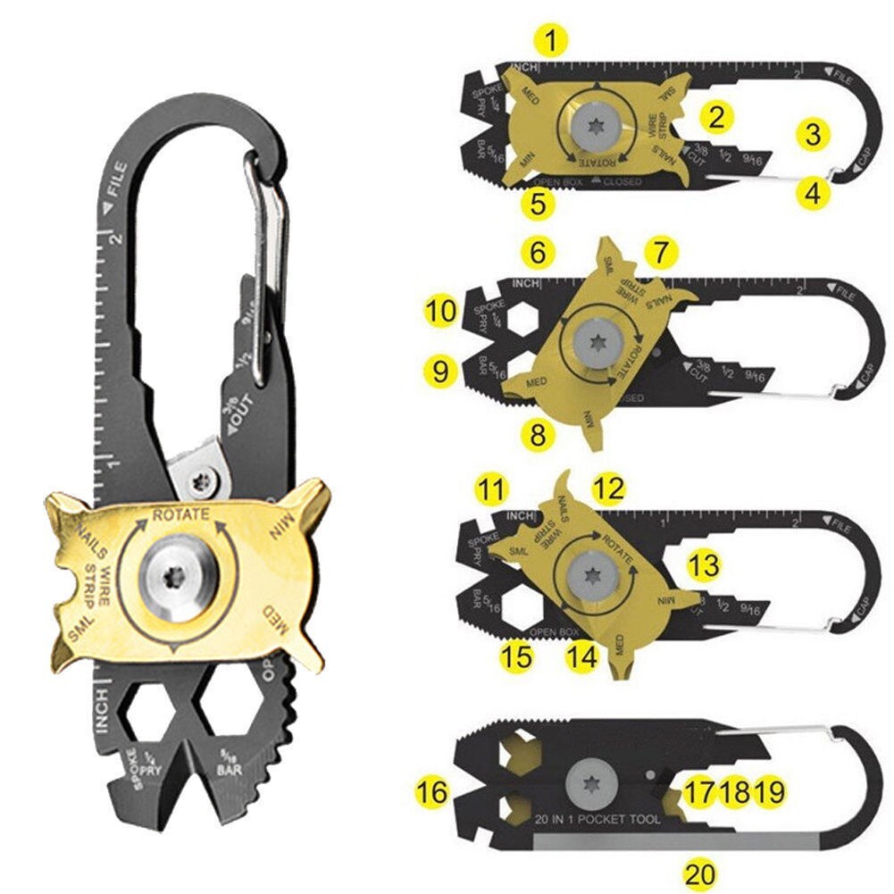 SHTF Survival 20 In 1 Multi-Tool Keychain, Carabiner Attachment Free Shipping.