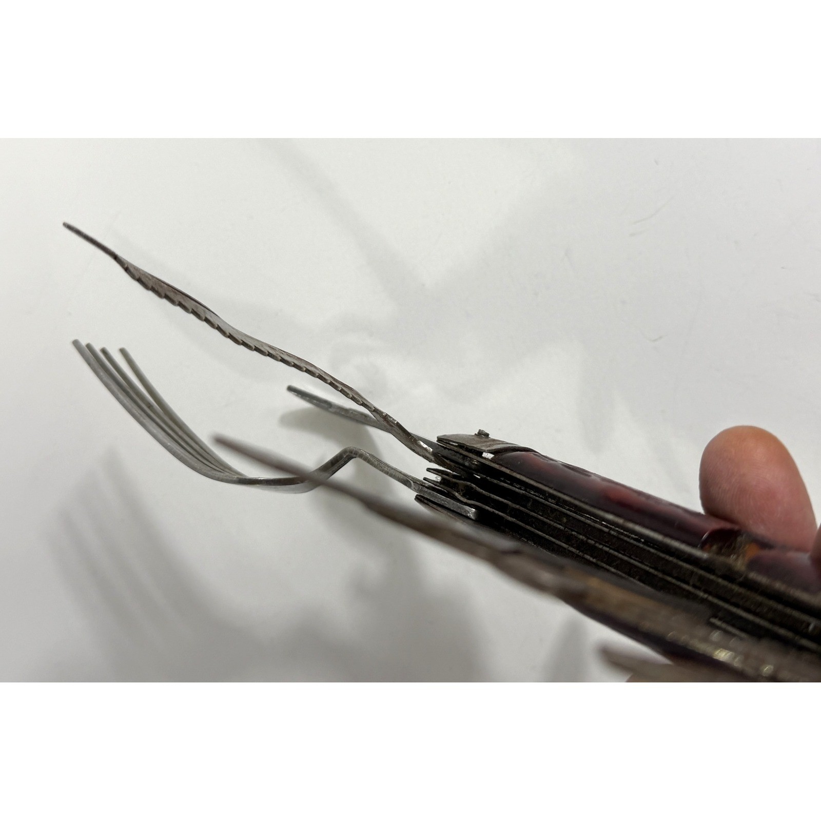 Vintage 10 Blade Multi-Tool Pocket Knife Utensil Set Fork Spoon Saw Blade – More