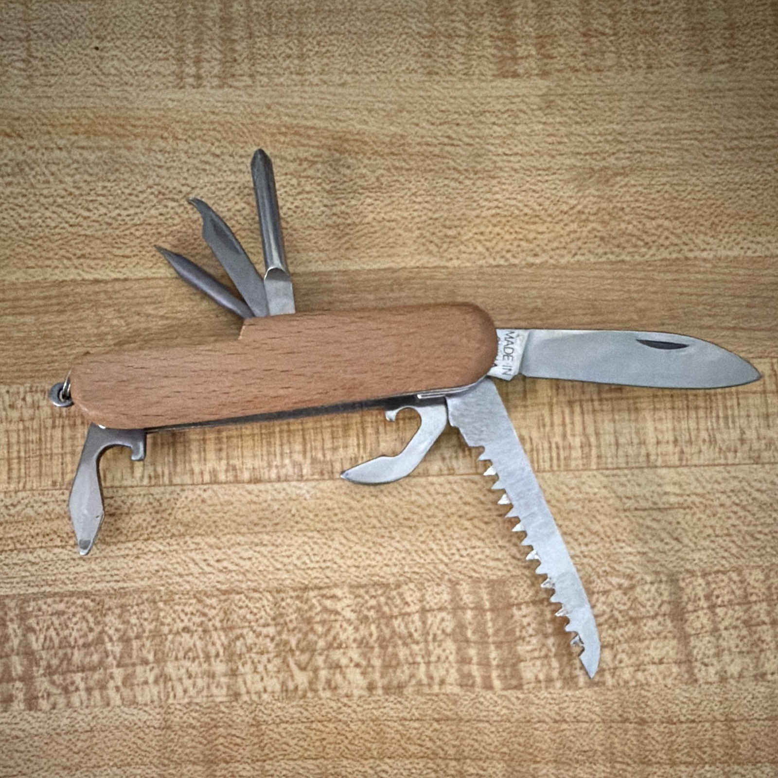 Early Times Wood Handle 7-in-1 Multi-Tool Pocket Knife 2.5in Blade Lanyard