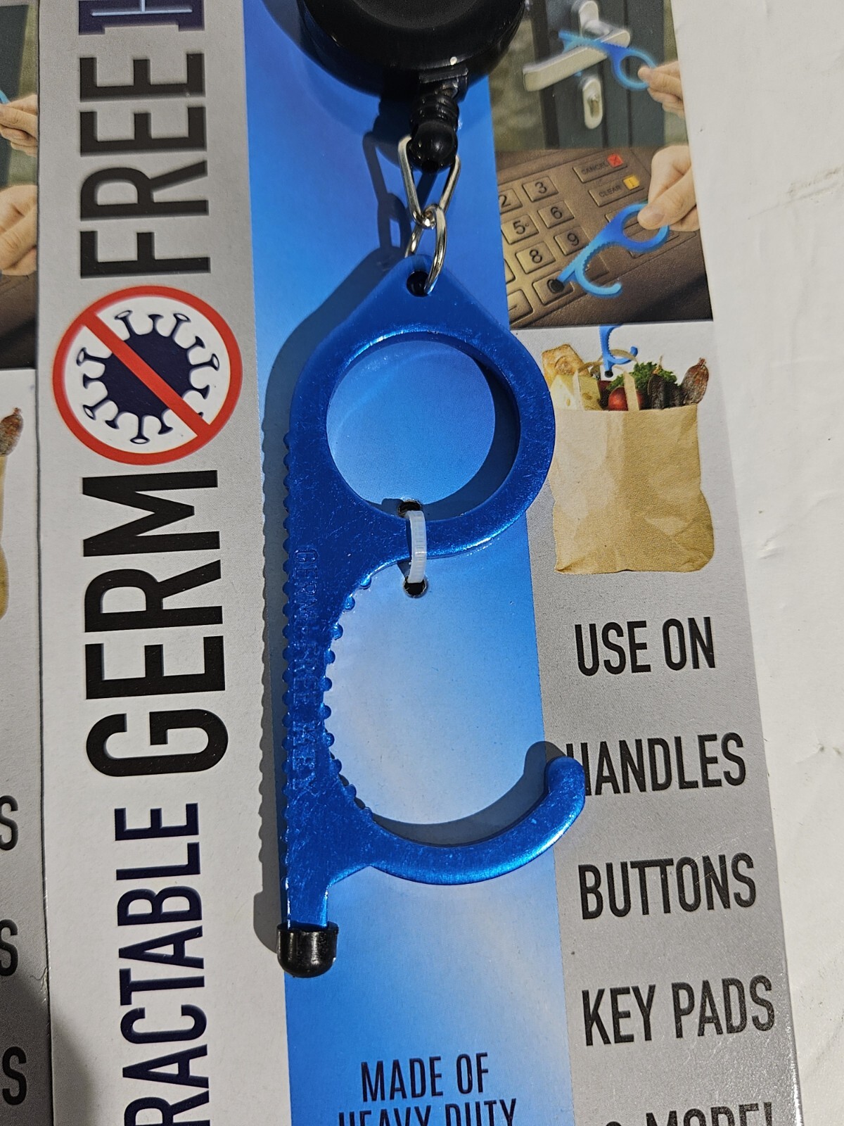 2 Pack of BLUE Retractable ALUMINUM Keychain Muti Tool Germ Free KEY MULTI TOOL