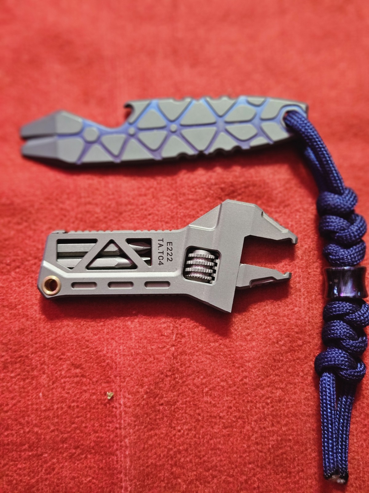 EDCgear Titanium Multi-Tool E222 TATG4 Wrench Bottle Opener Gray Blue Lanyard